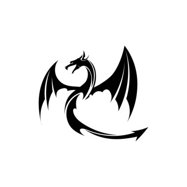 Baş ejderha düz renk logosu vektör illüstrasyon tasarımı