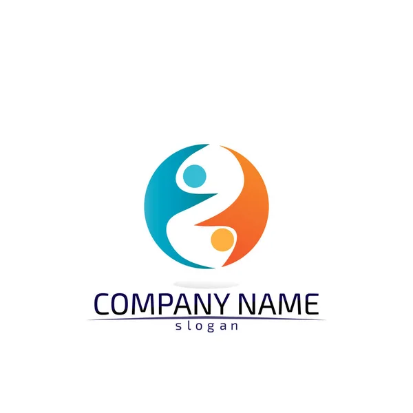 Logo Cura Della Comunità Icone Delle Persone Cerchio Concetto Vettoriale — Vettoriale Stock