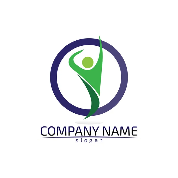 Logotipo Cuidados Comunitários Ícones Pessoas Círculo Conceito Vetor Engajamento — Vetor de Stock