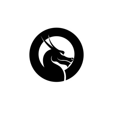 Baş ejderha düz renk logosu vektör illüstrasyon tasarımı