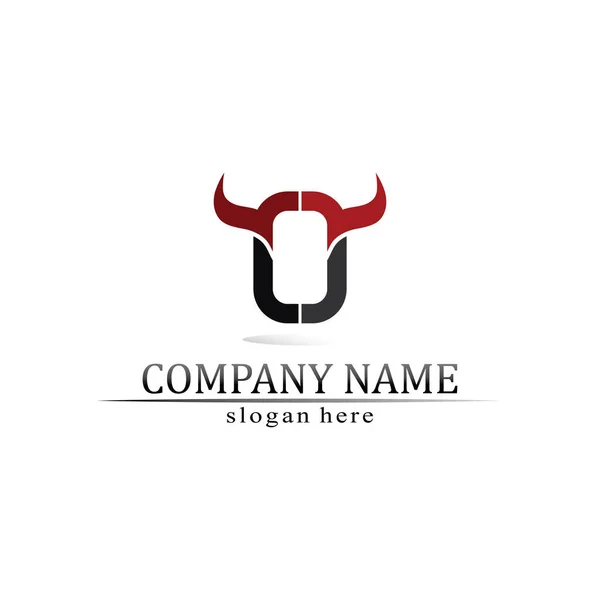 Bull Logo Koe Dier Logo Vector Hoorn Buffel Logo Symbolen — Stockvector