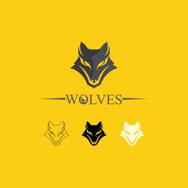 Kurt logosu, tilki başı, hayvan veterineri ve logo tasarımı vahşi kükreyen köpek çizimi, oyun logosu sembolü baş hayvan için soyut.