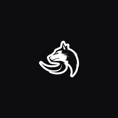 Kurt logosu, tilki başı, hayvan veterineri ve logo tasarımı vahşi kükreyen köpek çizimi, oyun logosu sembolü baş hayvan için soyut.