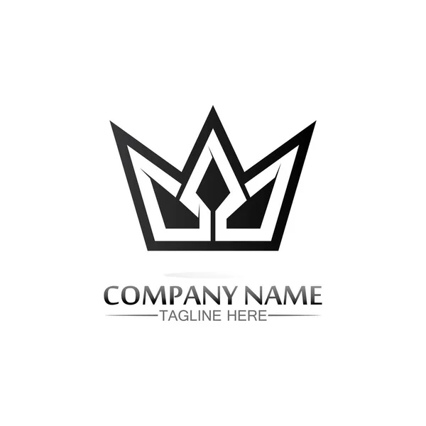 Logotipo Coroa Logotipo Rei Logotipo Rainha Princesa Modelo Ícone Vetor —  Vetores de Stock