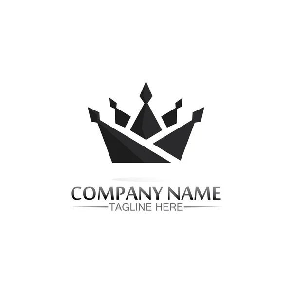 Logo Corona Rey Logotipo Reina Princesa Icono Del Vector Plantilla — Vector de stock