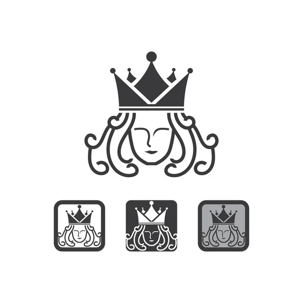 Rei Rainha Logotipo Princesa Coroa Logotipo Modelo Vetor Ícone Ilustração —  Vetores de Stock