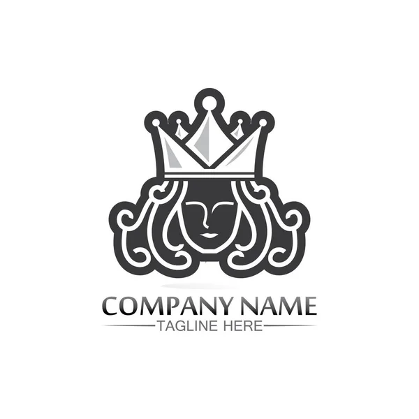 King Queen Logo Princess Crown Logo Template Vector Icon Illustration — Stock Vector