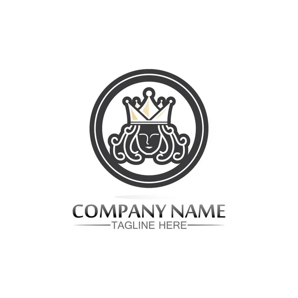 Logo Króla Królowej Księżniczka Logo Korony Wektor Ikona Ilustracja Projekt — Wektor stockowy