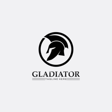 Sparta miğferi, gladyatör logosu vektör ikonu tasarımı, savaşçıların baş simgesi, asker 