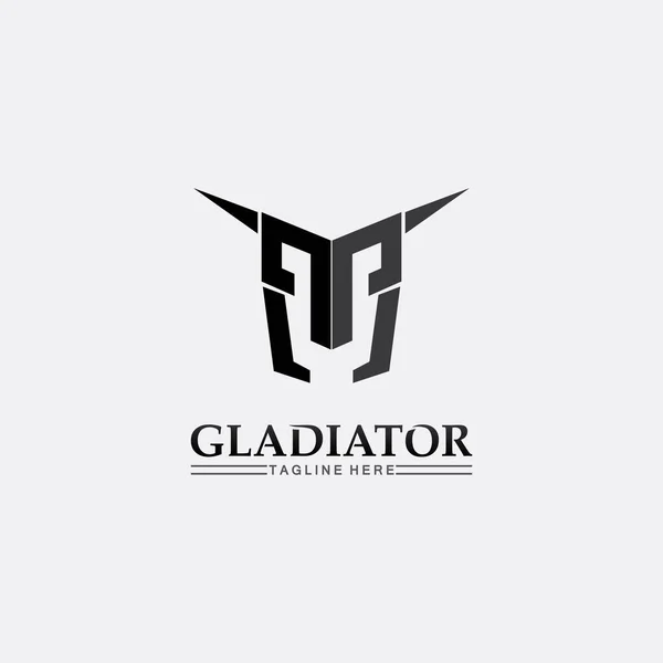 Spartan Helm Gladiator Logo Vorlage Vektor Icon Design Kopf Ikone — Stockvektor