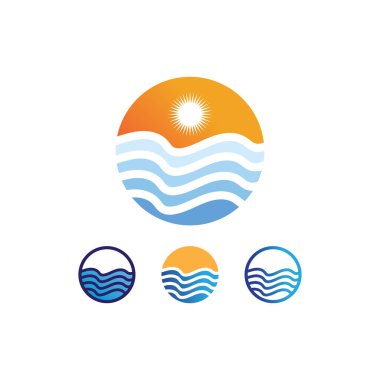 Su dalgası ve güneş ikonu vektör çizim logosu