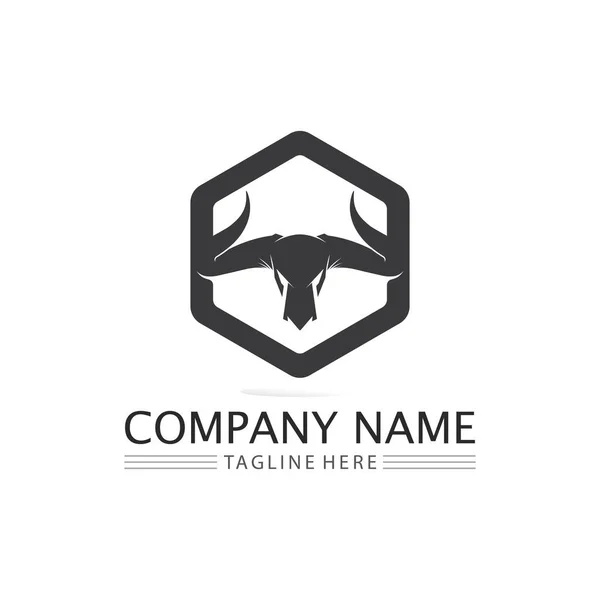 Bull Cabeça Búfalo Vaca Mascote Animal Logotipo Vetor Design Para — Vetor de Stock