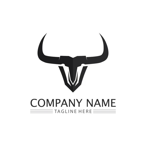 Toro Bufalo Testa Mucca Animale Mascotte Logo Design Vettore Corno — Vettoriale Stock