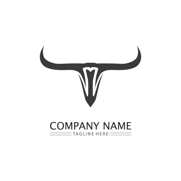 Toro Bufalo Testa Mucca Animale Mascotte Logo Design Vettore Corno — Vettoriale Stock