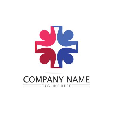 Insanlar logo ekibi iş logosu markası ve iş logosu, vektör topluluğu, birlik rengi ve arkadaşlık, ortak takım çalışması logosu