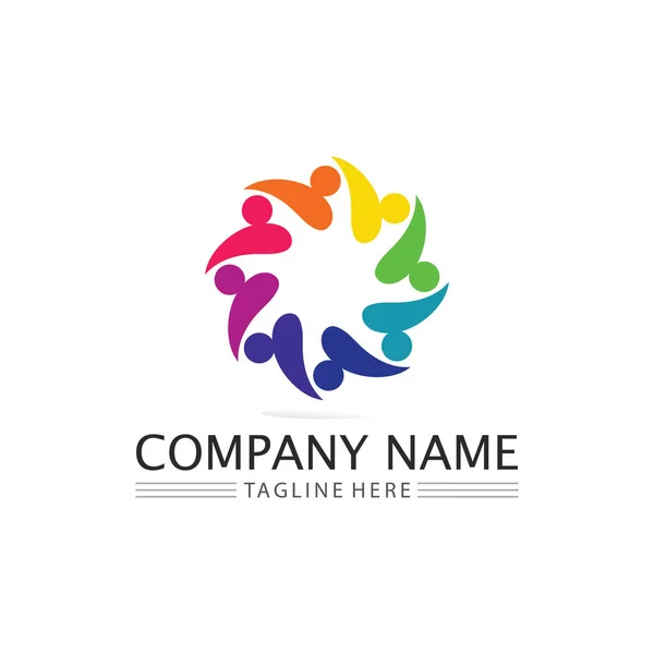 Insanlar Logo Ekibi Logosu Markası Logosu Vektör Topluluğu Birlik Rengi — Stok Vektör