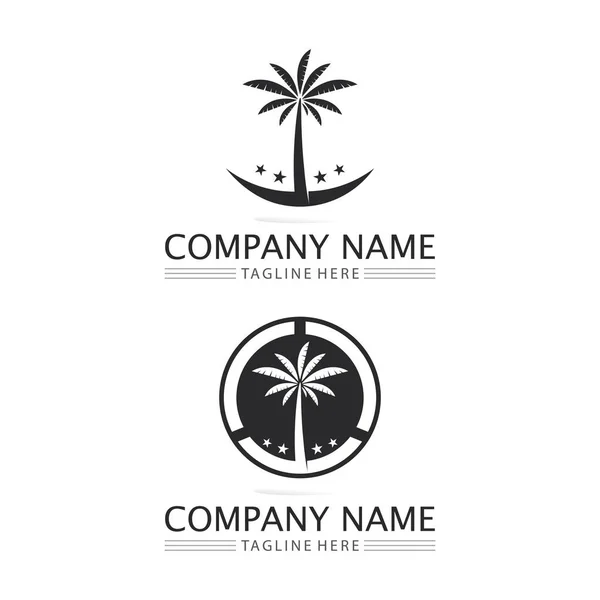 Palmera Verano Logo Plantilla Vector Ilustración — Vector de stock