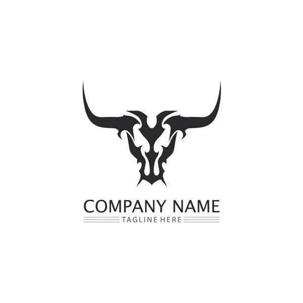 Toro Bufalo Testa Mucca Animale Mascotte Logo Design Vettore Corno — Vettoriale Stock