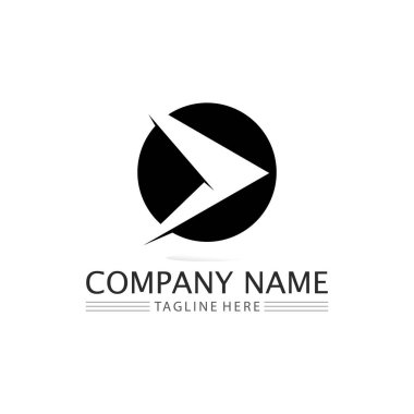 Müzik, ortam, oyun, dijital ses ve hız, finans, iş şablonu logosu için ok logosu vektörü