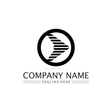 Müzik, ortam, oyun, dijital ses ve hız, finans, iş şablonu logosu için ok logosu vektörü