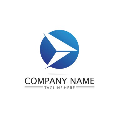 Müzik, ortam, oyun, dijital ses ve hız, finans, iş şablonu logosu için ok logosu vektörü