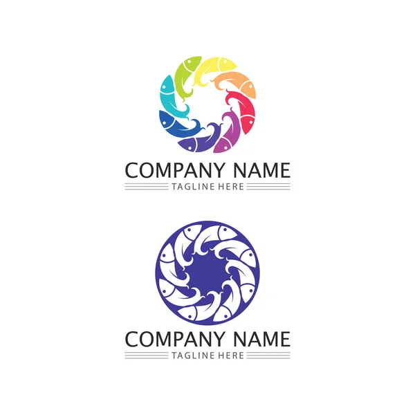 Ícones Peixe Mostrando Aquáticos Animais Logotipo Caudas Guelras — Vetor de Stock