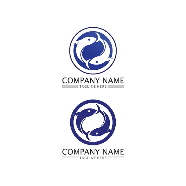 Иконки Водными Животными Логотипами Хвосты Жабры — стоковый вектор