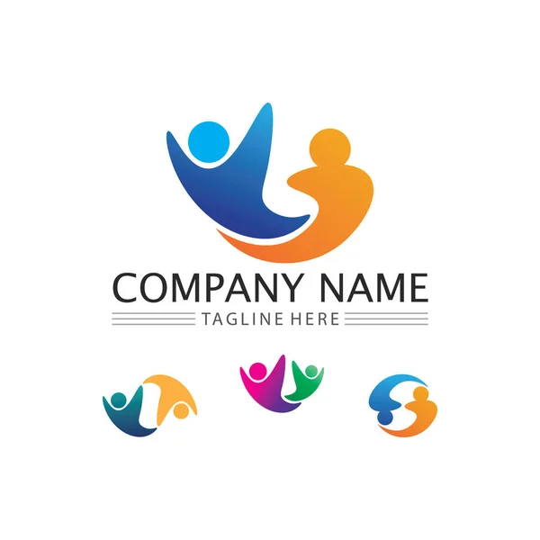 Menschen Und Menschen Logo Design Community Care Symbol Und Vektorgruppe — Stockvektor