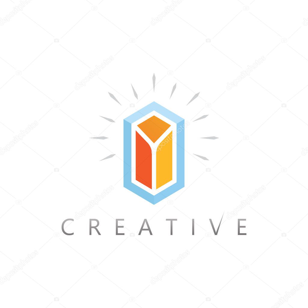 Crystal gem and diamond shape vector logo symbolizing wealth clarity and creative perfection