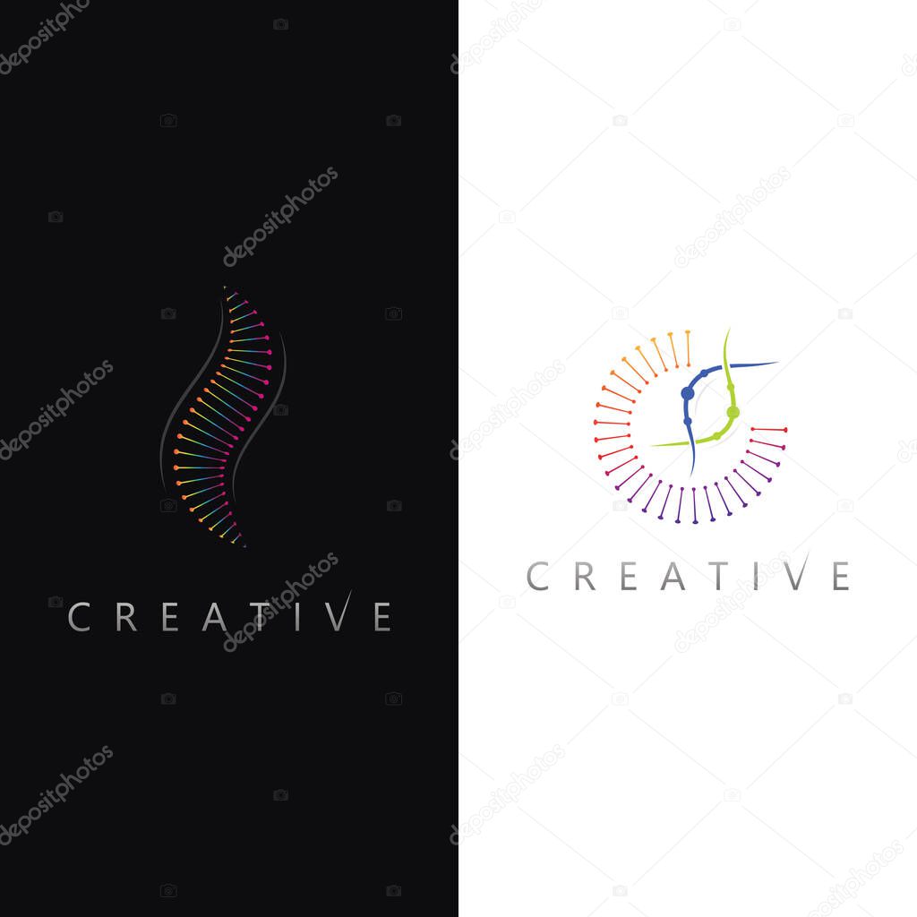 Abstract DNA Double Helix Logo Design Emphasizing Scientific Discovery and Genetic Engineering