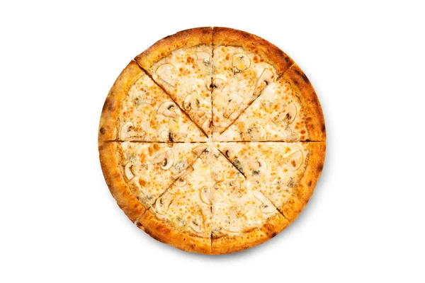 Beyaz arka planda büyük lezzetli bir pizza.