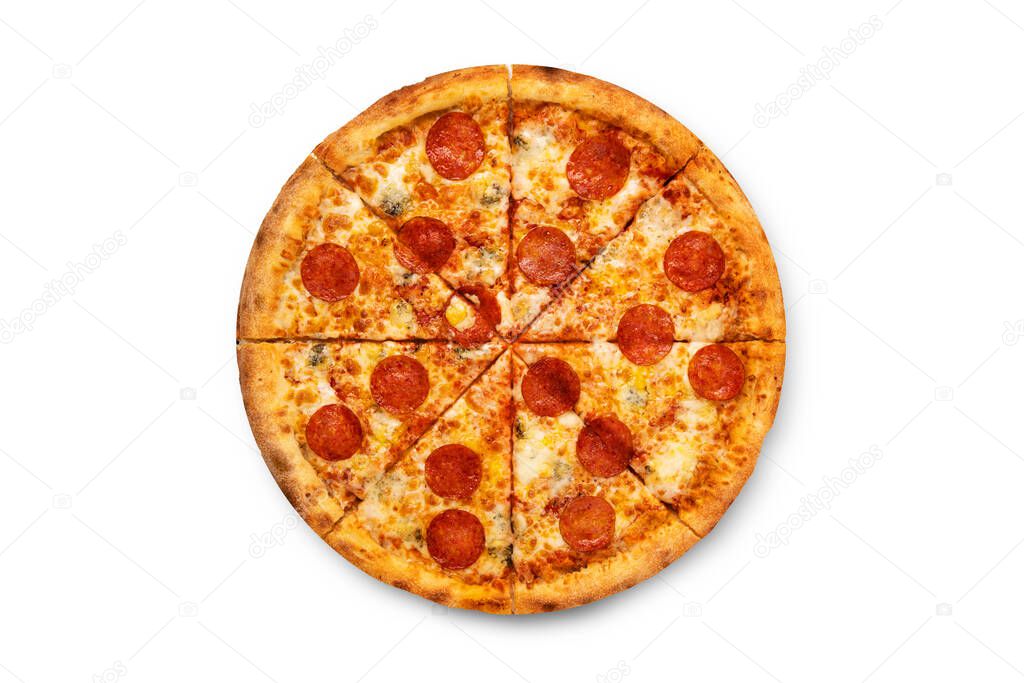 big tasty pizza on a white background