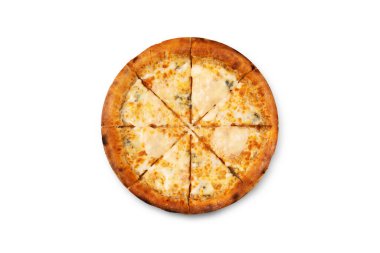 Beyaz arka planda taze pizza.