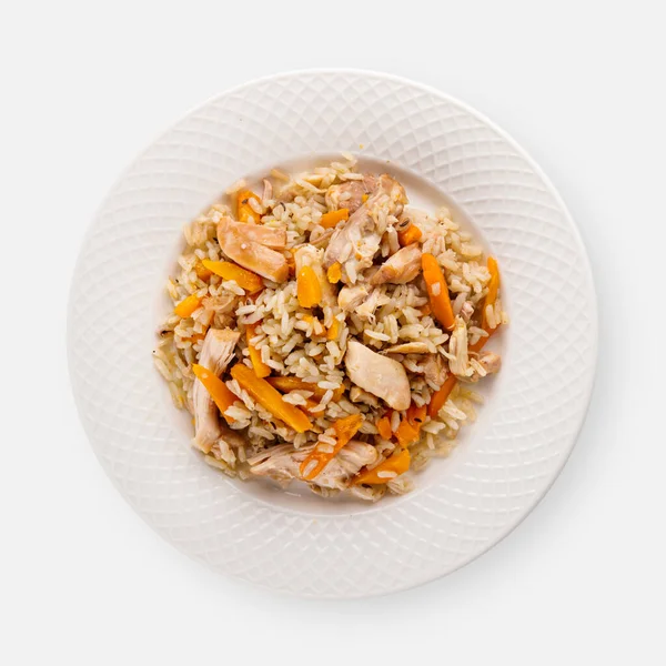 Pilaf Con Pollo Sobre Fondo Blanco — Foto de Stock