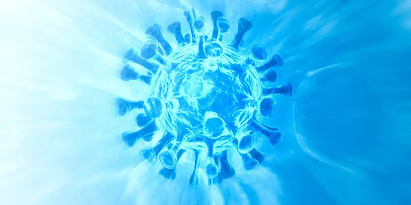 glowing digital 3d virus. background corona virus concept microbe. blue background.