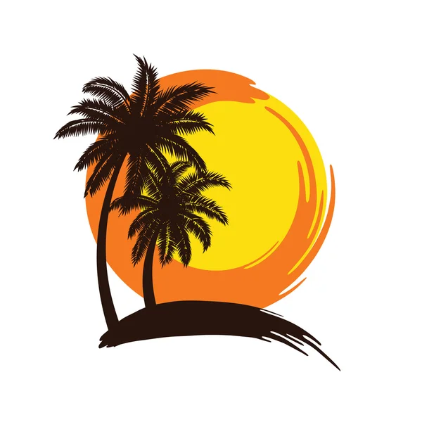 Západ slunce stromy Palm — Stockový vektor