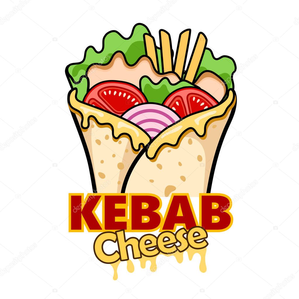 wrap kebab cheese and ingredients for kebab, vector illustration