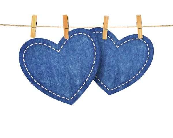 Jean hearts on rope — Stock Photo, Image