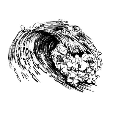 Dalgalar mürekkep kroki handdrawn Serigraf baskı fırça