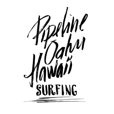 Boru hattı Oahu, Hawaii sörf yazı fırça mürekkep kroki handdrawn Serigraf baskı