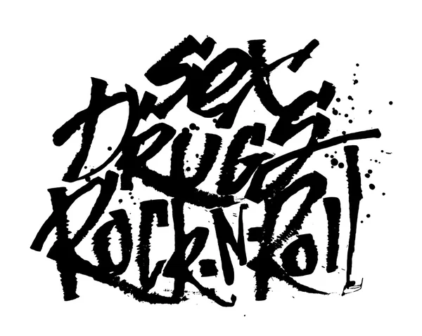 Droga sessuale rock-n-roll. Caratteri calligrafia a penna Cola — Vettoriale Stock