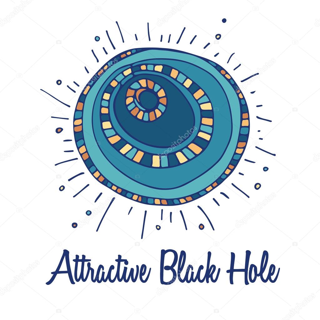 Black hole logo. Hand drawn full color brand sign