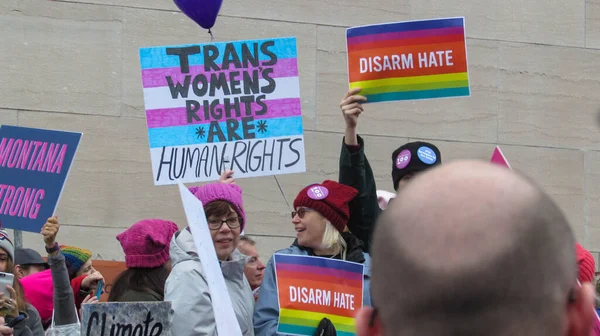 Washington 'daki Kadın Yürüyüşü' ndeki protesto tabelaları -- kalabalıktan görüş. — Stok fotoğraf