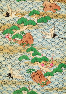 Japon sanat tasarımı arka plan vinçler dalgalar ve doğa