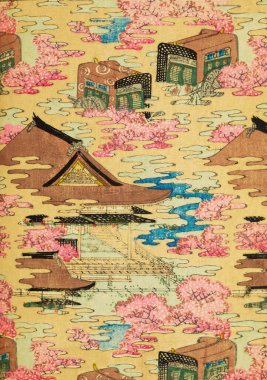 Geçmiş Japon sanat tasarımı arka plan çiçekleri ve mimarisi