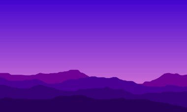 Pürüzsüz gökyüzü ve sakin atmosferi ile minimalist mor dağ vektör çizimi