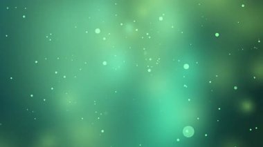 yumuşak yeşil gök mavisi eğimli arkaplan üzerinde aşağı doğru sürüklenen parlak parçacıklar
