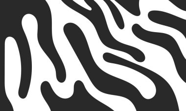 Organik soyut şekilli siyah ve beyaz zebra deseni cesur hayvan izi arka plan tasarımı yaratıyor.