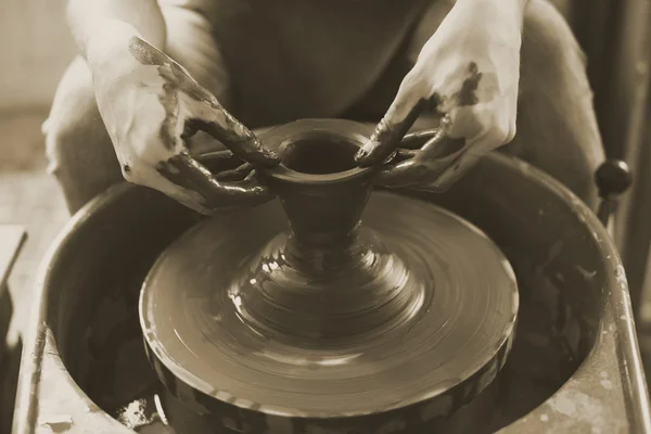 Person Creates Pottery with Mud — Stock Photo, Image