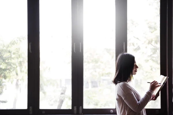 在笔记本上写的那位女士 — 图库照片